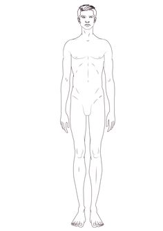 a drawing of a man's body with no shirt on, standing in front of a