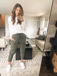 Womens Active Wear Outfits Casual, Joggers Outfit Midsize, Army Green Jogger Pants Outfit, Target Athleisure Outfits, Teacher Joggers Outfit, Workout Pants Outfit Casual, Sweater Joggers Outfit, Mom Jogger Outfit