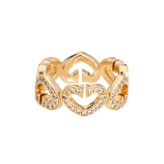 This is part of Chairish’s Fine Jewelry assortment.  Vintage "C de Cartier" diamond heart ring crafted in 18k yellow gold.    Diamonds total an estimated 0.50 carats (estimated at G-H color and VS1-2 clarity).   An alternating pattern of diamond set Cartier "C Hearts" is continuous around the band. The ring is great worn alone or stacked with your fine jewelry from any era and would also make a unique choice as an alternative wedding ring. Dating to 2001 the ring is an out of production Cartier Gold Cartier Diamond Ring For Anniversary, Luxury Heart Ring For Wedding, Cartier Gold Diamond Ring For Anniversary, Anniversary Gold Diamond Ring By Cartier, Luxury Heart Ring For Anniversary, Luxury White Gold Heart Ring, Luxury Heart Cut Diamond Ring, Luxury Yellow Gold Heart Wedding Ring, Gold Heart Cut Diamond Ring