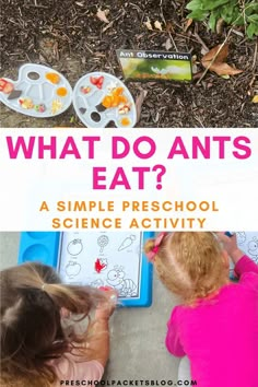 two children are playing with their food and the words, what do ants eat?