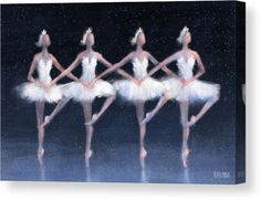 four ballerinas in white tutus are dancing together