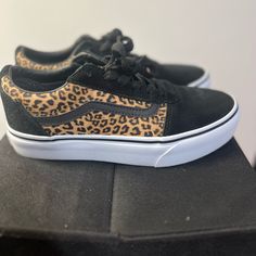 New W/O Tags Never Worn U.S. Big Girl Size 5 U.S. Women’s Size 6.5 Black/Cheetah Print Suede/Canvas Brown Low-top Sneakers For School, Black Cheetah Print, Vans Women, Shoes Vans, Vans Black, Big Girl, Womens Vans, Canvas Sneakers, Vans Shoes