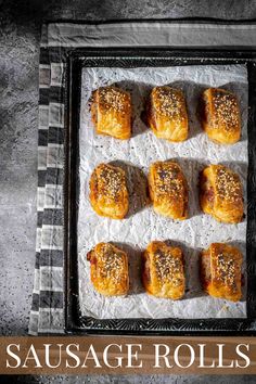 Mini homemade sausage rolls with puff pastry and chorizo on a baking tray. Homemade Sausage Rolls, Sausage Rolls Recipe, Sausage Meat, British Dishes