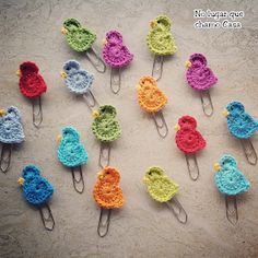 small crocheted bird clips in various colors