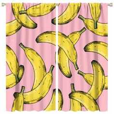 a pink curtain with yellow bananas on it