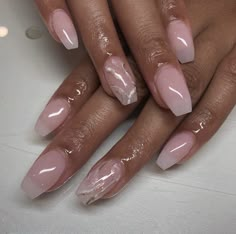 Nails Acrylic For Bridesmaid, Classic Bridal Nails Brides, Ombre Crystal Nails, Purple Gel Overlay Nails, Ballerina Short Nails Designs Ideas, Short Coffin Shape Nails Summer, Clear Pink Acrylic Nails With Design, Dip Powder Nails Coffin, Nude Glitter Ombre Nails