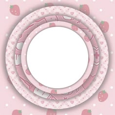 three pink paper plates with strawberrys and hearts on them, in the middle is a white