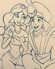 a drawing of two princesses sitting next to each other with their arms around one another