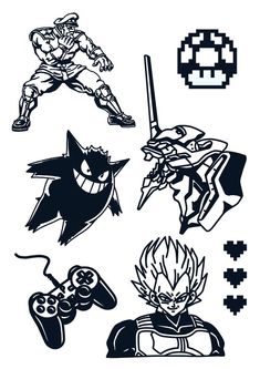 some different types of video game characters are depicted in this drawing, which includes an image of