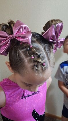 Hair up for gymnastics, unique hairstyles Competition Gymnastics Hair, Girls Gymnastics Hair, Gymnastics Hair For Practice, Gymnastics Competition Hair, Gymnastics Hairstyles For Competition, Gymnastics Hairstyles, Active Hairstyles, Gymnastics Shorts, Dance Convention