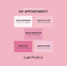 Liked by  anai_beauty_centar  and 29 others lash_perfect's profile picture Not sure how often you should book your beauty appointments? 💁‍♀️  Keep reading for a handy guide to keep at hand at all times! 💌 Whether you're maintaining your stunning lash extensions, keeping your brows on point, or simply ensuring your beauty routine is seamless, this guide has got you covered:  ✨ Lash Extensions: Every 2-3 weeks to keep those lashes looking fresh and full. ✨ Lash Lift & Tint: Every 6-8 weeks for that perfect curl and tint. ✨ Brow Lamination: Every 6-8 weeks to keep those brows fluffy and defined. ✨ Brow Tint: Every 4-6 weeks for consistently defined brows. ✨ Brow Waxing: Every 3-4 weeks to keep your brows in shape. Brow Appointments Available, Lash Extensions Profile Picture, Lash Extensions Facts, Lash Extension Content Ideas, Lashes Marketing, Lash Appointments Available, Brow Content, Brow Lamination And Tint, Lash Babe