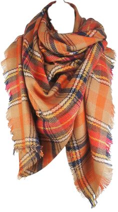 Women's Plaid Blanket Winter Scarf Warm Wrap Oversized Shawl Cape – VIVIAN & VINCENT Orange Blanket, Tartan Plaid Scarf, Thick Scarf, Tartan Scarf, Plaid Blanket Scarf, Cozy Scarf, Plaid Blanket, Fall Scarves, Oversized Scarf