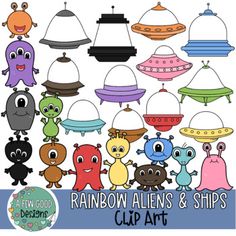 an alien clip art set with different colors and sizes