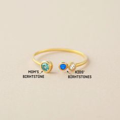 "♥ Custom Birthstone Ring ♥ Customed by kids' birthstones, this beautiful and dainty ring is a perfect gift for your mom or your loved one. P R O D U C T ∙ I N F O * Material: Solid 925 Sterling Silver * Finishing: Silver - Yellow Gold - Rose Gold * Up to 1 big stone, 5 small stones * Big stone measures approx. 1/8'' (3mm) , Small stones measure approx. 1/16'' (2mm) H O W * T O * O R D E R 1. Select the drop-down option you want 2. Please let us know the following information in the \"Add your p Mother's Day Adjustable Sterling Silver Birthstone Ring, Adjustable Sterling Silver Birthstone Ring For Mother's Day, Adjustable Birthstone Ring For Birthday, Personalized Birthstone Birthday Ring, Adjustable Stackable Birthstone Ring For Mother's Day, Birthstone Rings For Mother's Day Gift, Adjustable Bezel Setting Birthstone Ring As Gift, Mother's Day Gift Rings With Birthstone, Adjustable Bezel Set Birthstone Ring Gift