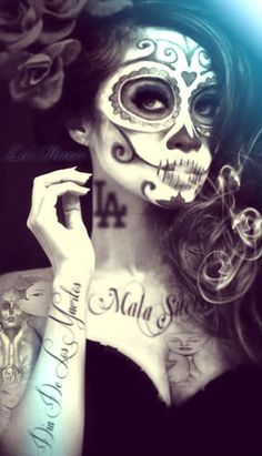 Chola Tattoos Animals, Sugar Skull Girl, Cholo Art, Day Of The Dead Art, Lowrider Art, Sugar Skull Tattoos, Sugar Skull Makeup, Quotes Tattoos, Ornamental Tattoo