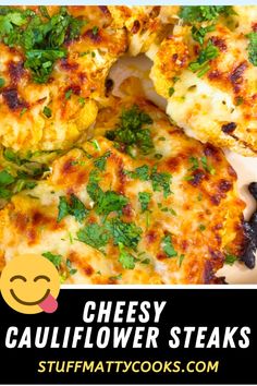 cheesy cauliflower steaks with parsley on top