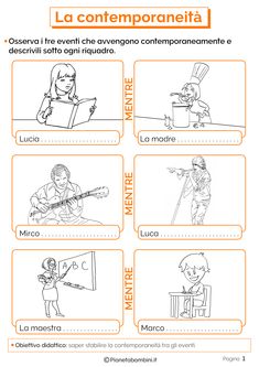 spanish worksheet for children with pictures of people playing instruments and other things in the background