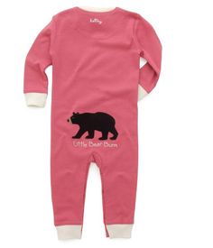 https://Poshinate.com - Sweet little kiddo romper with matching knotted hat!  If that weren't Poshinate enough, check out the cute saying on the bum!  Features:      Little bear front and back appliqué, embroidery and silkscreen design     Shoulder and inseam halo snap closure     Contrast cuffs     Matching embroidered cap included     Tag-free brand label for added comfort     Machine washable Baby Girl Sleepers, Pink Bear, Little Bear, Kids Style, Baby Outfits, Baby Things