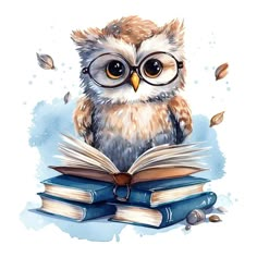 an owl sitting on top of a pile of books