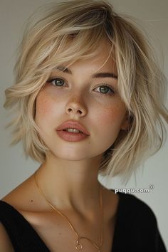 Short Hairstyle Women Bobs, Ear Length Bob With Bangs, French Bob With Bangs Round Faces, Blonde French Bob, Short Hairstyles Blonde, Blonde Bob Short, French Bob With Bangs, Vintage Bob Hairstyle, Bob With Wispy Bangs