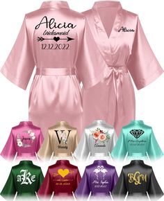 personalized satin robes and robes for bridesmaid or bridal party, available in multiple colors