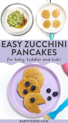 easy zucchini pancakes for baby, toddler and kids with text overlay