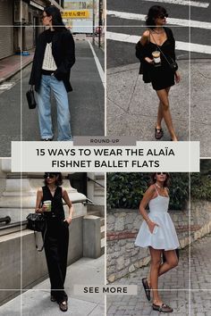 15 Ways to Wear the Alaïa Fishnet Ballet Flats Mesh Ballet Flats Outfit Fall, Dress With Flat Shoes Outfit Classy, Sheer Ballet Flats Outfit, Fishnet Ballet Flats Outfit, Alaia Fishnet Flats, Alaia Fishnet Flats Outfit, Alaia Mesh Flats Outfit