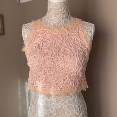 Nwt, Smoke Free Home Sans Souci, Size Medium Pinky Peach Lace Sheer Crop Top Zipper At Side Pink Stretch Lace Top For Spring, Spring Cropped Lace Top For Party, Cropped Lace Top For Spring Party, Summer Party Pink Lace Top, Spring Party Crop Top With Lace Trim, Pink Lace Crop Top For Party, Pink Lace Crop Top For Spring, Spring Pink Lace Crop Top, Pink Fitted Lace Crop Top