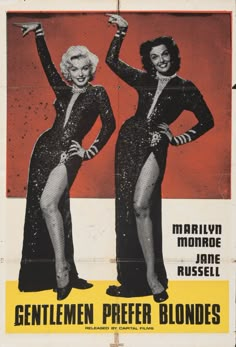 the poster for gentlemen prefer blondes shows two women in black dresses with their arms up