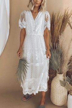 Details: Material: Lace SIZE(IN) Bust Waist Length S 35.4 26.8 52.8 M 37.0 28.3 53.5 L 38.6 29.9 54.3 XL 40.2 31.5 55.1 Short Sleeve Maxi Dress, Short Sleeve Maxi Dresses, Neck Bodycon Dress, Dresses By Length, Draped Dress, Maxi Dress With Sleeves, Sleeveless Mini Dress, Dress With Cardigan, Long Sleeve Mini Dress