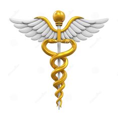 a golden cadus medical symbol on a white background stock photo - 957982