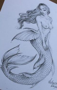 a drawing of a mermaid with long hair