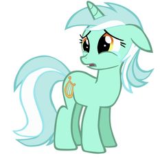 a cartoon pony with blue hair and brown eyes, standing in front of a white background