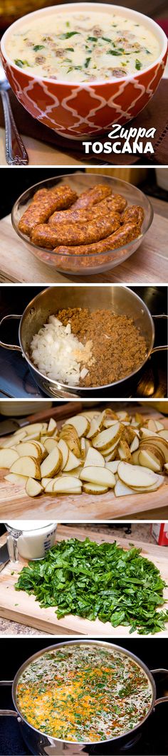 different types of food are being prepared in pans and on trays for consumption