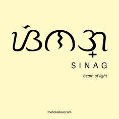 the word sinag written in black ink on a yellow background with an omen symbol