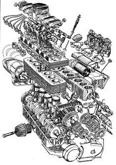 a drawing of an engine and its parts