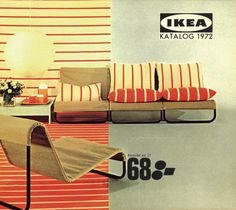 an advertisement for the ikea catalog featuring two couches and a table with pillows