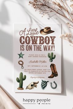 Cowboy Baby Shower Invitation Cowboy Baby Shower Theme, Rodeo Baby Shower, Cowboy Baby Shower Invitations, Western Invitations, Western Boy, Cowboy Invitations, Rodeo Baby, Baby Shower Invites Neutral