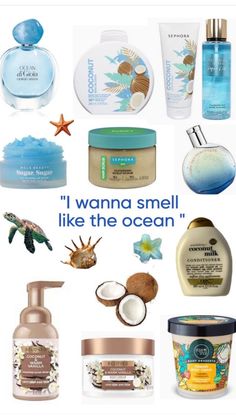 Smell Like The Ocean, Blue Aesthetic Ocean, Coconut Smell, Healthy Girl Era, Coconut Milk Conditioner, Summer Core, Perfume Collection Fragrance, Shower Skin Care, Body Smells