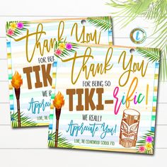 Thank you for Being Tiki-Riffic, Tropical Beach Teacher Staff Employee Nurse Volunteer Appreciation Gift, Beach Luau, DIY Editable Template
  #SchoolPtoPta #AppreciationWeek #HospitalNurseGift #tagtl #SoSunSational #TeacherAppreciation #GiftFromStudent #EmployeeVolunteer #StaffCoworker #BeachLuauTheme 
https://tidylady.net Luau Diy, Volunteer Appreciation Gifts, End Of School Year, Employee Appreciation, End Of School, Tropical Beach