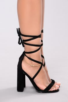 Available in Black and Nude Single Sole Heel Wrap Ankle Strap Stacked Heel Faux Suede, Man Made Upper 4 3/8 Inch Heel Imported | Watch You Do You Heel Shoes in Black size 10 by Fashion Nova Hoco Shoes, Hoco Inspo, Homecoming Shoes, Single Sole Heels, Formal Heels, Heels Prom, Shoes Heels Classy, Cute Shoes Heels, Video Tiktok