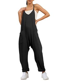 AUTOMET Jumpsuits for Women Casual Summer Rompers Sleeveless Loose Spaghetti Strap Baggy Overalls Jumpers with Pockets 2024 Jumpsuits For Women Casual, Casual Summer Rompers, Summer Onesies, Baggy Overalls, Loose Fit Jumpsuit, Clothes Beach, Trendy Overalls, Womens Jumpsuits Casual, Jumpsuit Casual