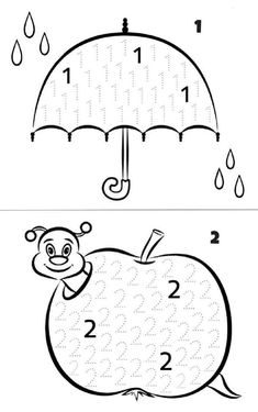 an apple coloring page with numbers and umbrellas