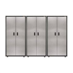 four metal lockers with doors on each side