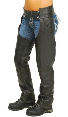 Our best chaps! These heavy premium buffalo leather motorcycle chaps have deep pant style front pockets and leather stretch thigh for best fit and maximum comfort. A quality pair of riding chaps that come with heavy duty YKK leg zippers with wind flap covers, adjustable grommet rawhide lace back waistband, snap cuffs at the bottom that makes it easy trim these men's leather chaps with a household sheers and a soft nylon lined. A Jamin Leather® exclusive premium brand. Sizes: XS, S, M, L, XL, 2X, Motorcycle Chaps, Leather Hair Accessories, Riding Chaps, Leather Chaps, Leather Choker Collars, Best Motorcycle, Leather Travel Bag, Leather Cuts, Character Inspo