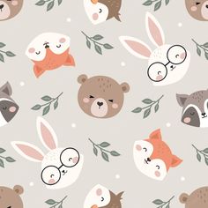 an animal themed wallpaper with many different animals on it's face and ears