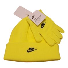 Nike Boy's 2pc Hat And Gloves Set Brand New Bright Yellow Any Other Questions Feel Free To Contact Me Offering Same Next Day Shipping Ba Nike Winter Beanie Hat, Nike Casual Winter Hats, Casual Nike Winter Hat, Nike Yellow, Nike Accessories, Nike Boy, Kids Nike, Bright Yellow, Next Day