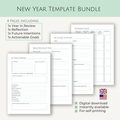 the new year printable bundle includes 4 pages including an invoicer, and four