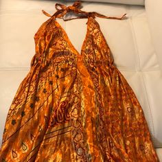 Silk Orange Dress. Hand Made. Made In Greece. Silk Orange Dress, Orange Silk Dress, Dresses Backless, Orange Dress, Tie Dress, Color Orange, Greece, Hand Made, Size 6