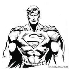 a black and white drawing of superman